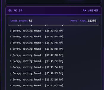EA FC 27 sniping bot snipe and profit screenshot